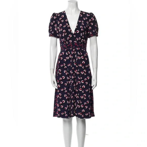 Gucci Navy and Red Floral Midi Dress in excellent pre-owned condition. Size L - Picture 2 of 8